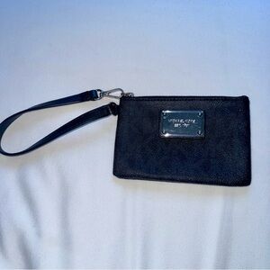 Michael Kors black small wristlet with silver hardware